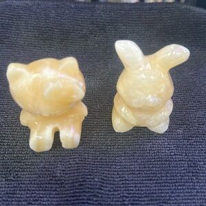 Set of two yellow calcite Hello Kitty and bunny